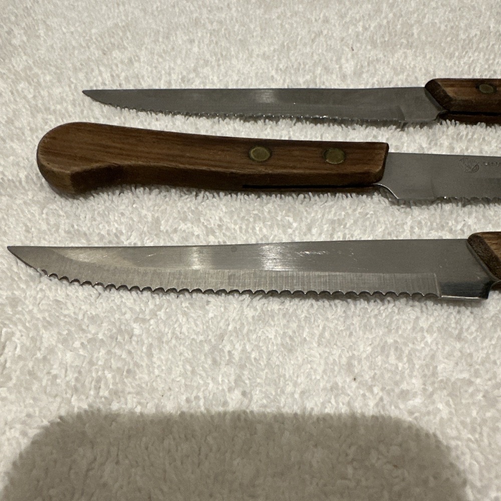 SERCO Japan Stainless Steak Knife Serrated 4.5" Blade Wood Handle (Set Of 3) - Picture 2 of 4